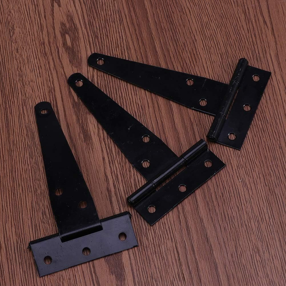 12Pcs 4In T Shaped Rustproof Iron Light Duty Shed Hinge Gate Strap Hinge Door Hinges (Black)