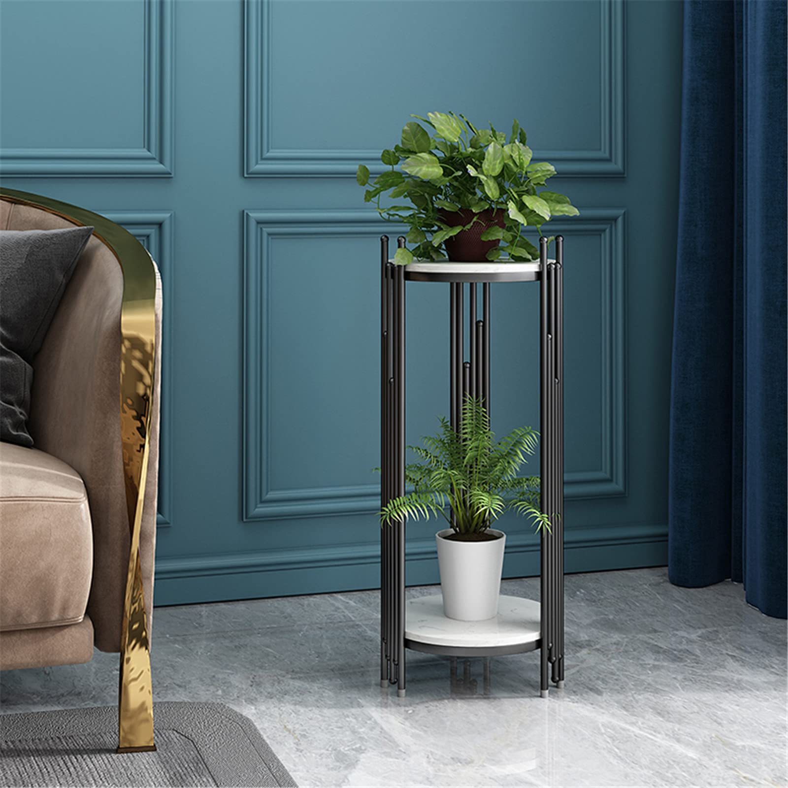 Table de Rangement pour téléphone, Aspect marbre élégant, Support pour Plantes Haut et Fin, Table d'appoint Ronde pour Salon, décoration de terrasse et Table de Chevet d'angle