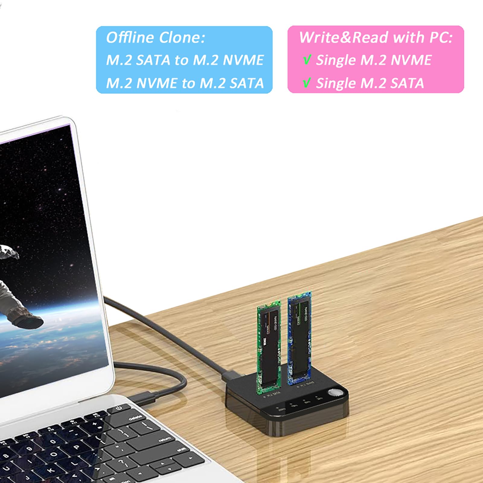 5V 2A Dual Bay M.2 SATA/NVME duplikator obsługuje pojedynczy dysk 2 TB i odczyt kart do komputera stacjonarnego