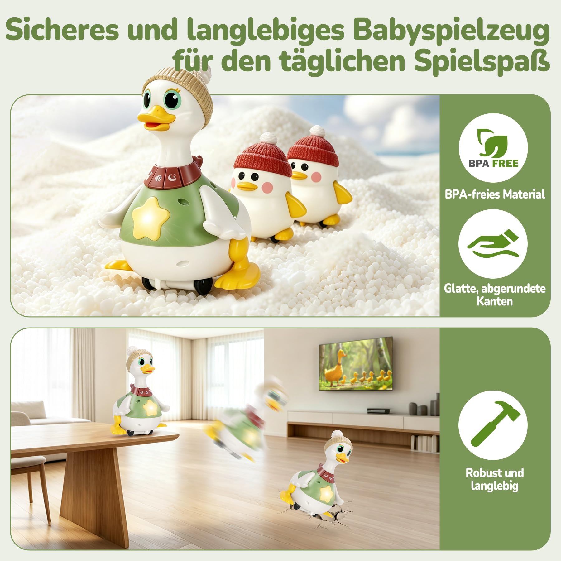 Baby Spielzeug 6-12 Monate, Krabbelspielzeug Baby mit Licht und Musik, Entenfamilie Spielzeug für Bauchlage, Babyspielzeug ab 6 Monate, Tummy Time Toys, Geschenk für Jungen und Mädchen