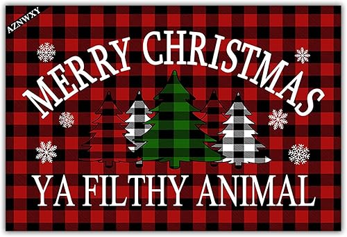 AZNWXY Felpudo con texto en inglés «Merry Christmas» – Felpudo de bienvenida, decoración navideña, felpudo de porche delantero, decoración de casa