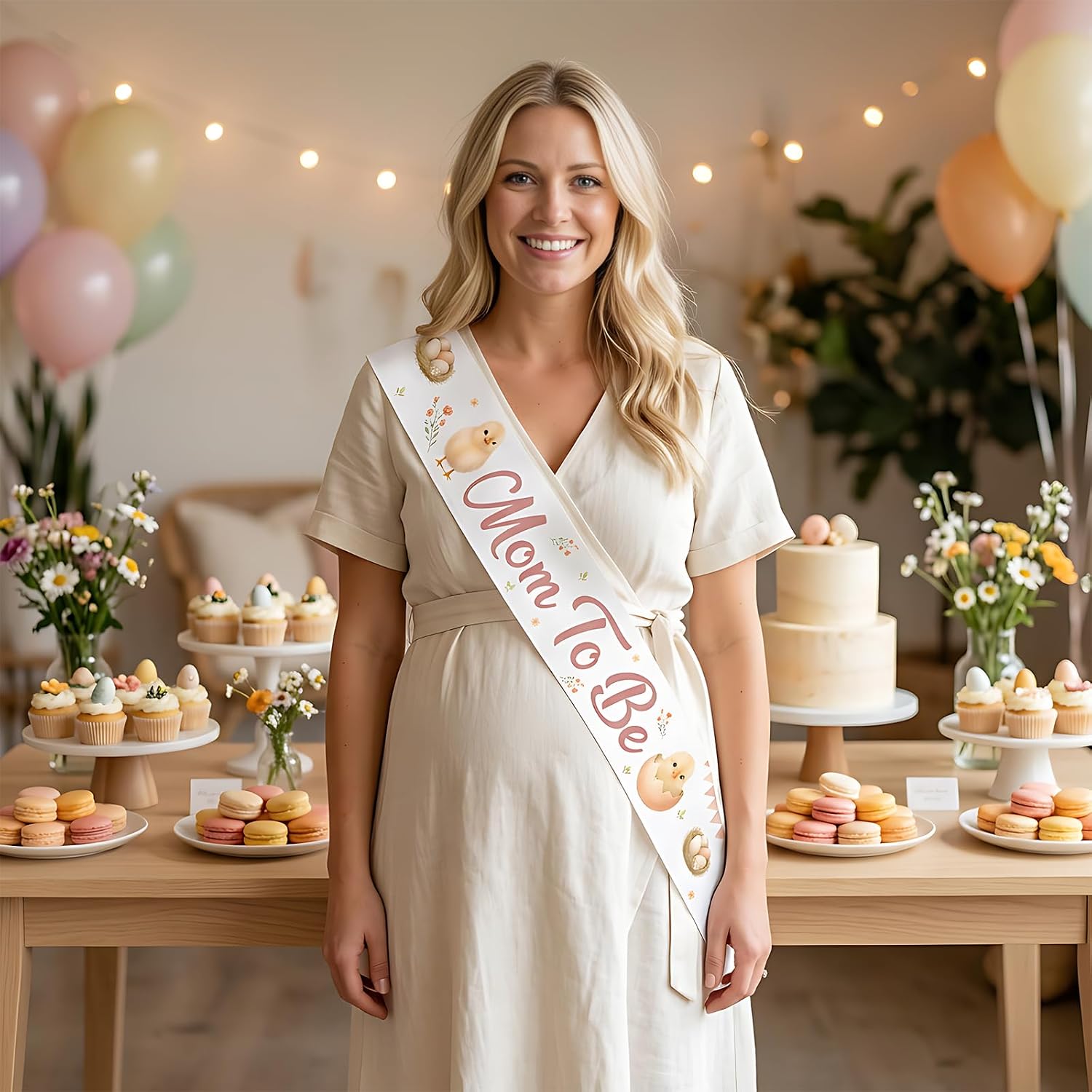 Chick Themed Mom to Be Sash Chicken Baby Shower Party Decorations Yellow Chick Floral Satin Sash for Farm Theme Baby Shower Birthday Party Decor Supplies