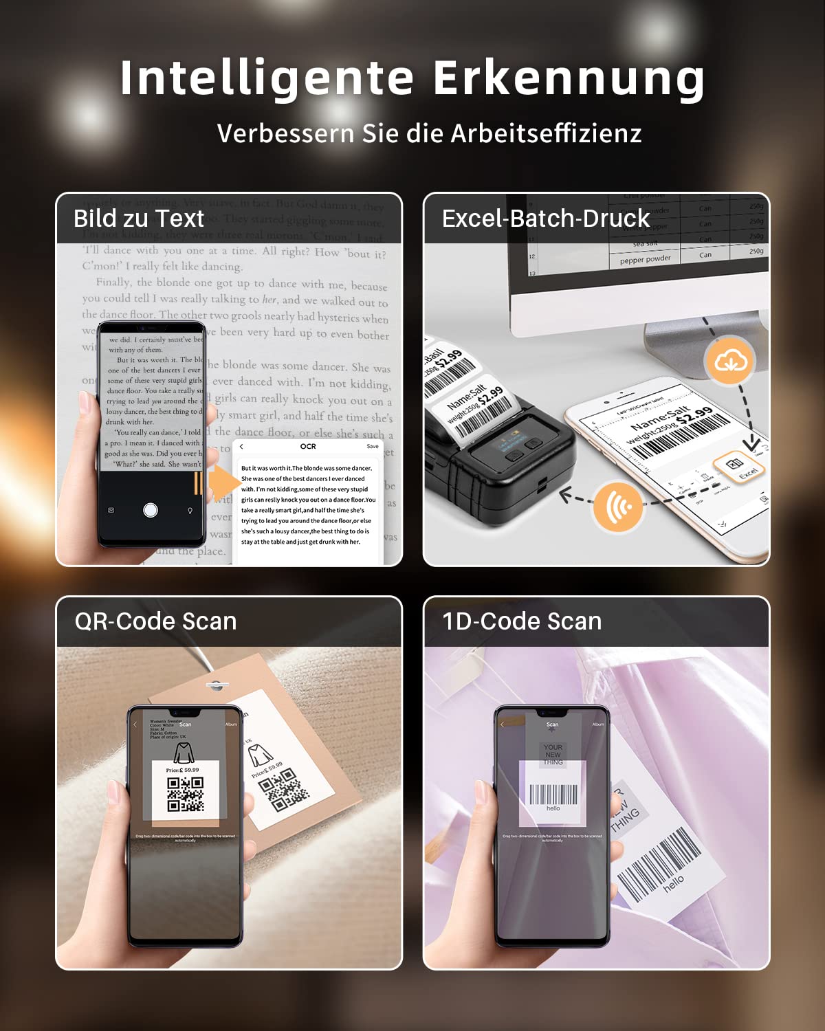 Phomemo M120 Etikettendrucker mit 3 Rollen Etikettenpapier, Bluetooth Thermo Beschriftungsgerät,Tragbare Monochrom Etikettiergerät für kleine Unternehmen, Heimetiketten, for iOS & Android