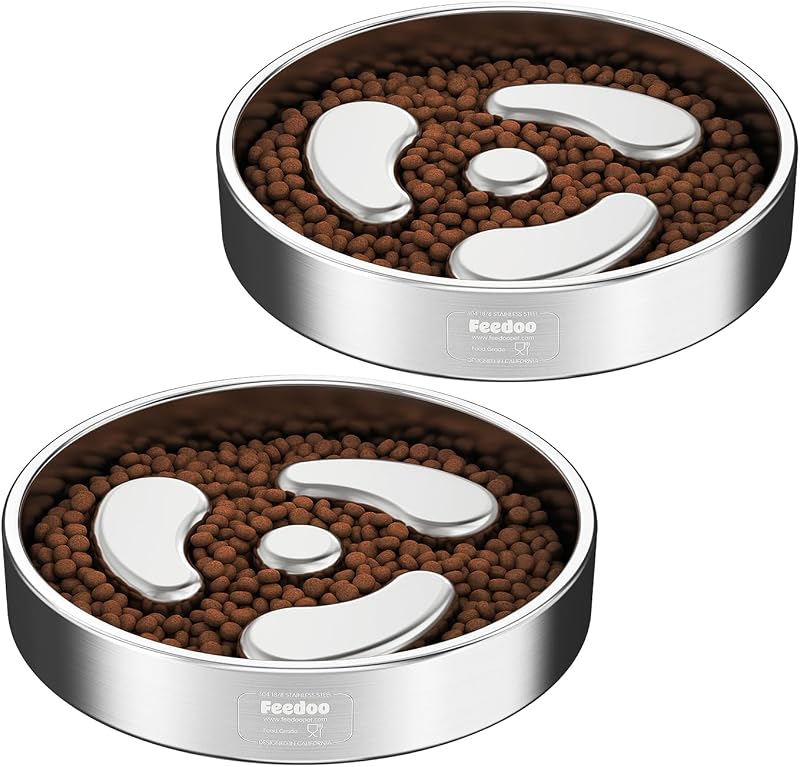 Comedouro Lento para Cães Pequenos Feedoo P33 em Aço Inoxidável 304, 1 a 1,5 xícara, Pacote com 2