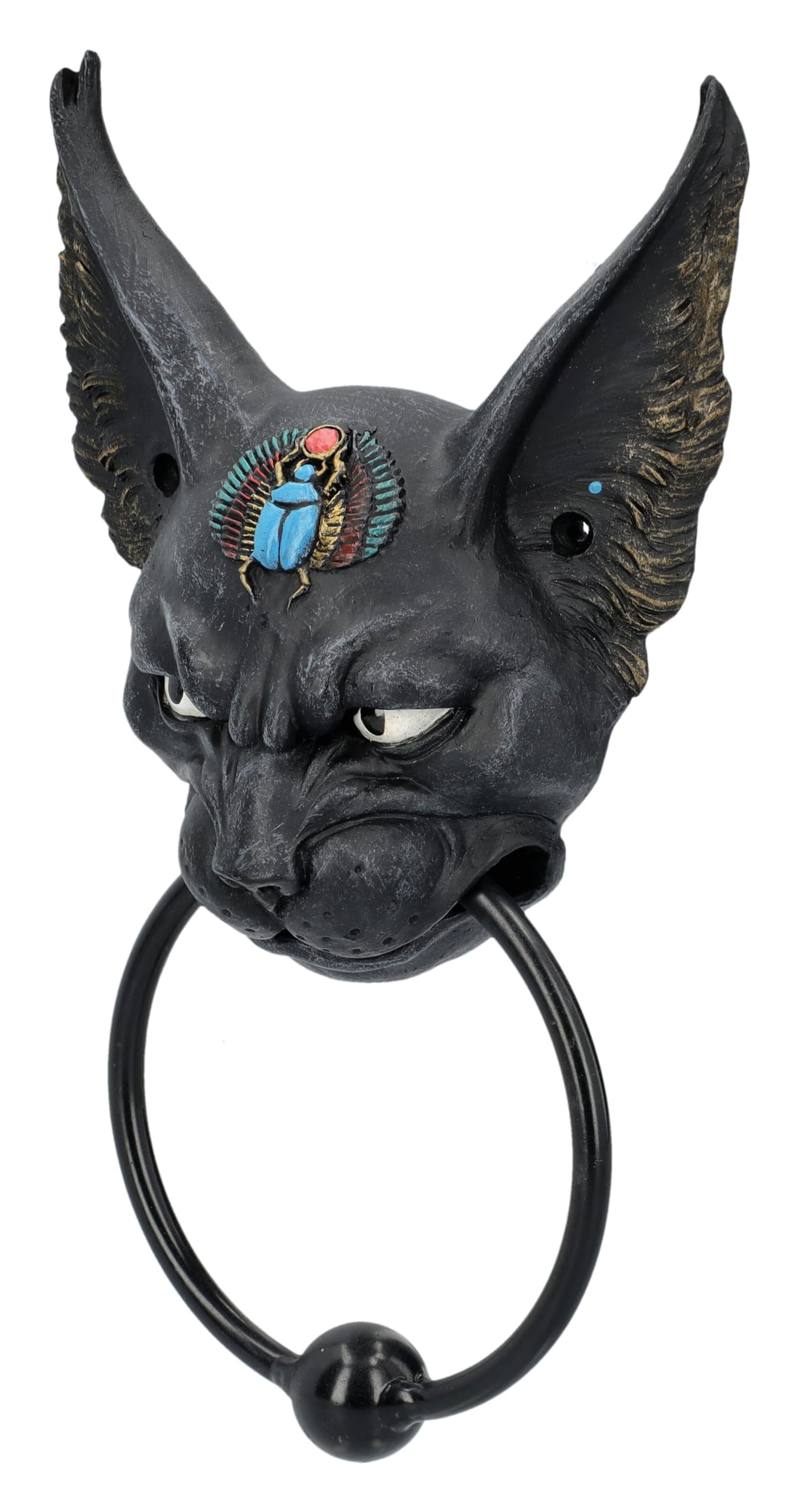 Pacific Giftware Heurtoir de porte égyptien Bastet - Design tête de chat - Points forts dorés - Détails Scarabée - 22 x 12,5 cm