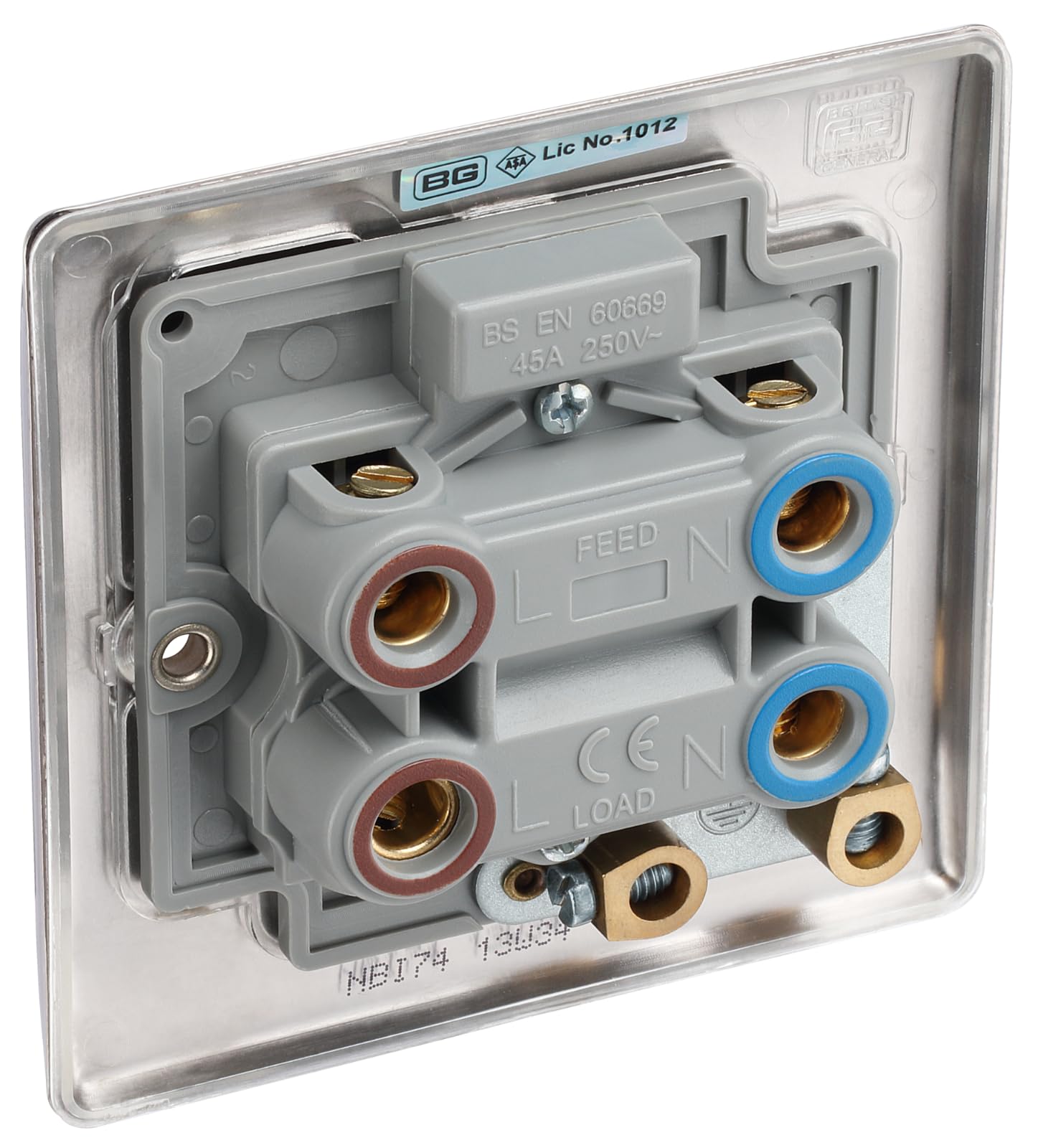 BG Electrical NBI74 Metal Brushed Iridium 45A Double Pole Cooker Switch with Neon - Image 3