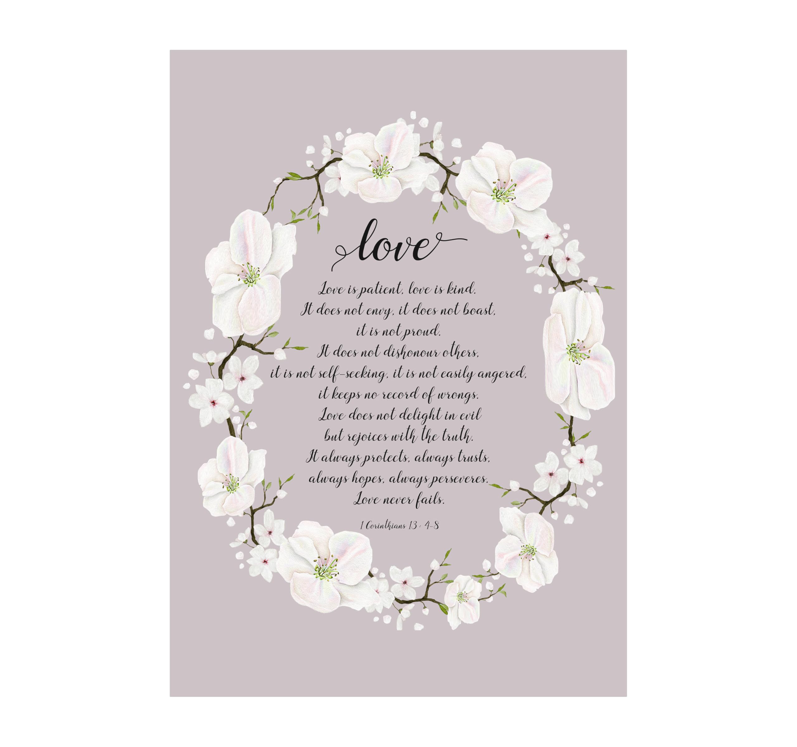 Crafty Cow Design 1 Corinthians 13 Poster, Love is Patient Love is Kind Print Wall Art, Christian Wedding Gifts Couple A4 UNFRAMED
