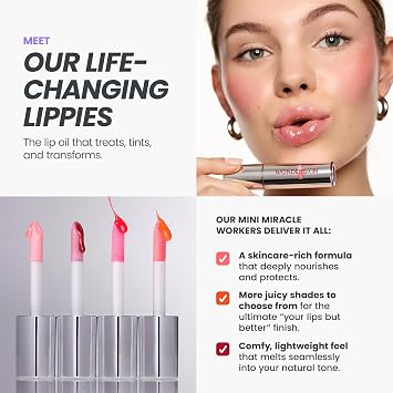 Wonderskin Lip Oil Rehab Serum - Tinted Lip Oil for Women, Hydrating, Moisturizing, and Non-Sticky Red Tint Serum for Dry Lips (Amour)