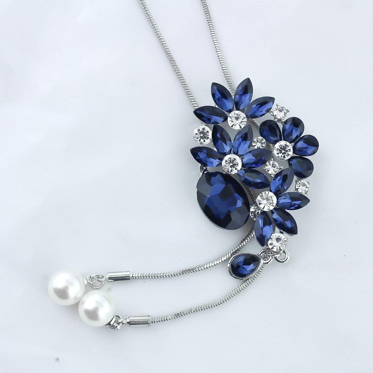 Flower Leaf Bouquet Created Crystal Pendant Long Chain Sweater Necklace | Long Necklaces for Women | Flower Necklaces for women | Long Chain Necklace for Women | Crystal Necklaces for Women - Image 4