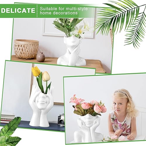 Miniatura 7 de Jarrón de cerámica para la cara, 3 piezas, con forma femenina, moderno jarrón decorativo para la cabeza, medio busto, jarrones de flores para