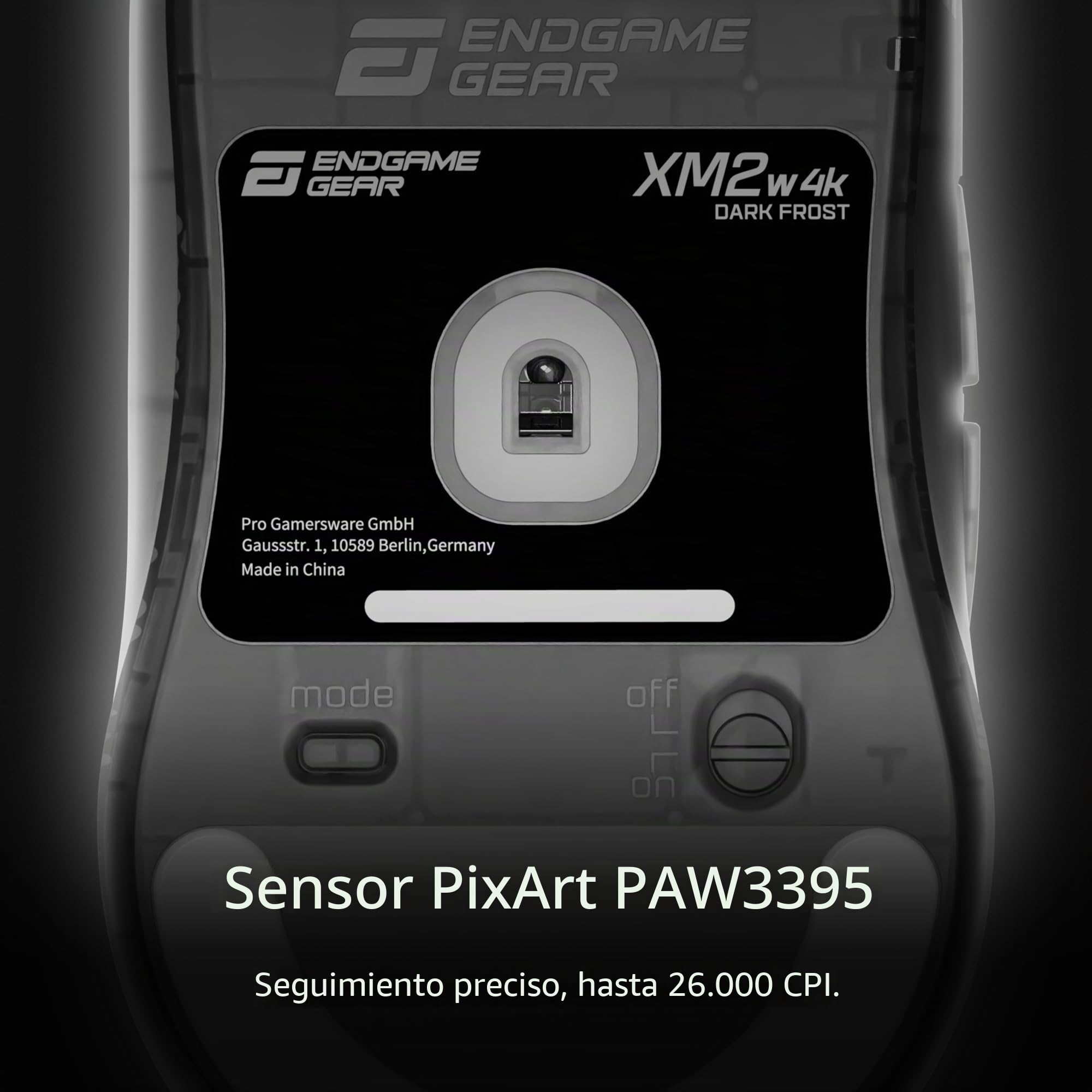 Endgame Gear XM2w 4k Wireless Gaming Maus, kabellos - Dark Frost | Ratón para juegos, sondeo de 4000 Hz, interruptores Kailh GX, sensor PAW3395, esports con agarre de garra para PC FPS