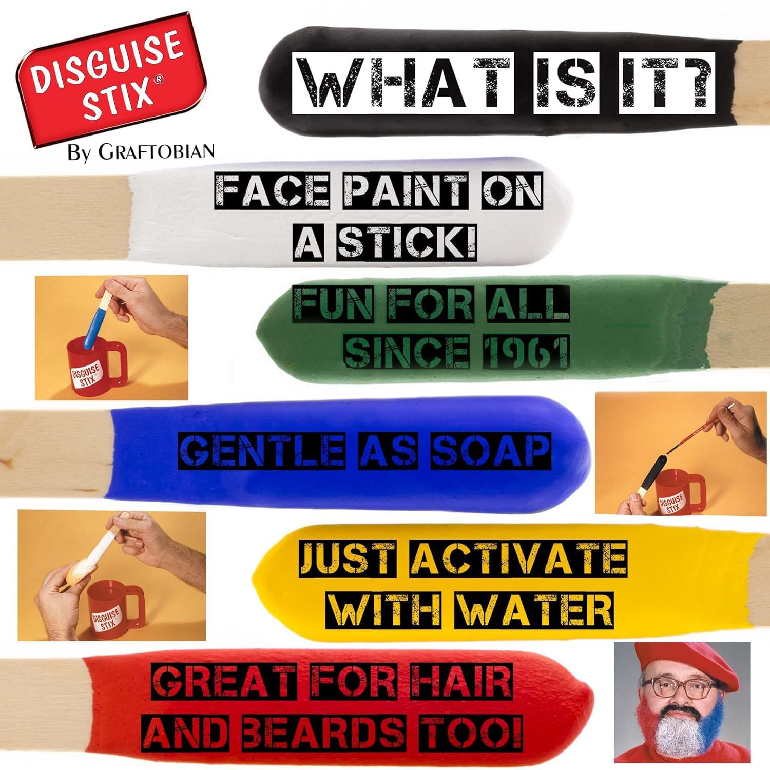 Disguise Stix Face Paint - Water Based Makeup for Painting & Halloween, Hand-Made in the USA, Fun, Safe & Non-Toxic (Ice Blue)