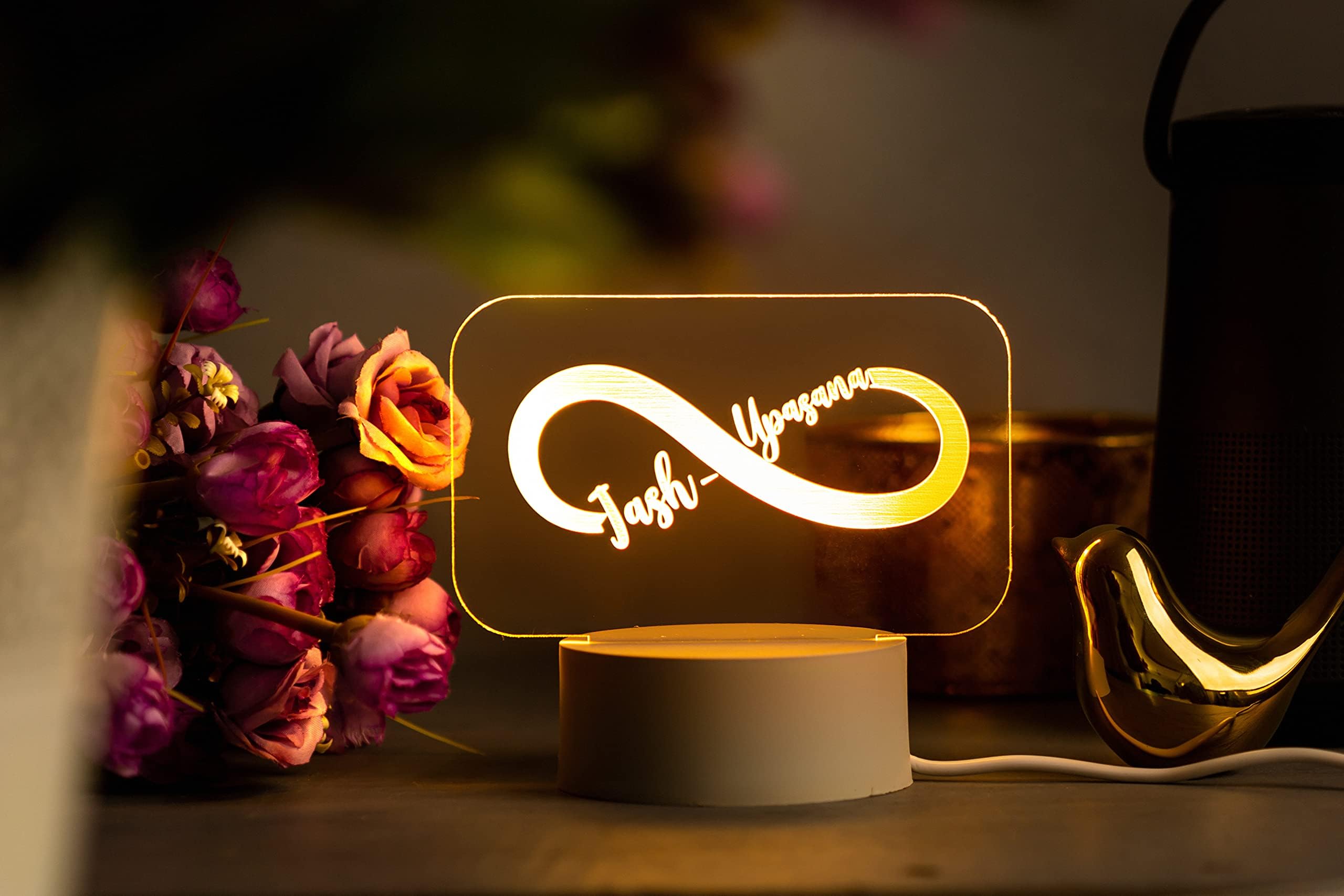 AICA Personalized Couple Name LED Table Lamp (Couple Name Infinity) (Couple Name Infinity Lamp)