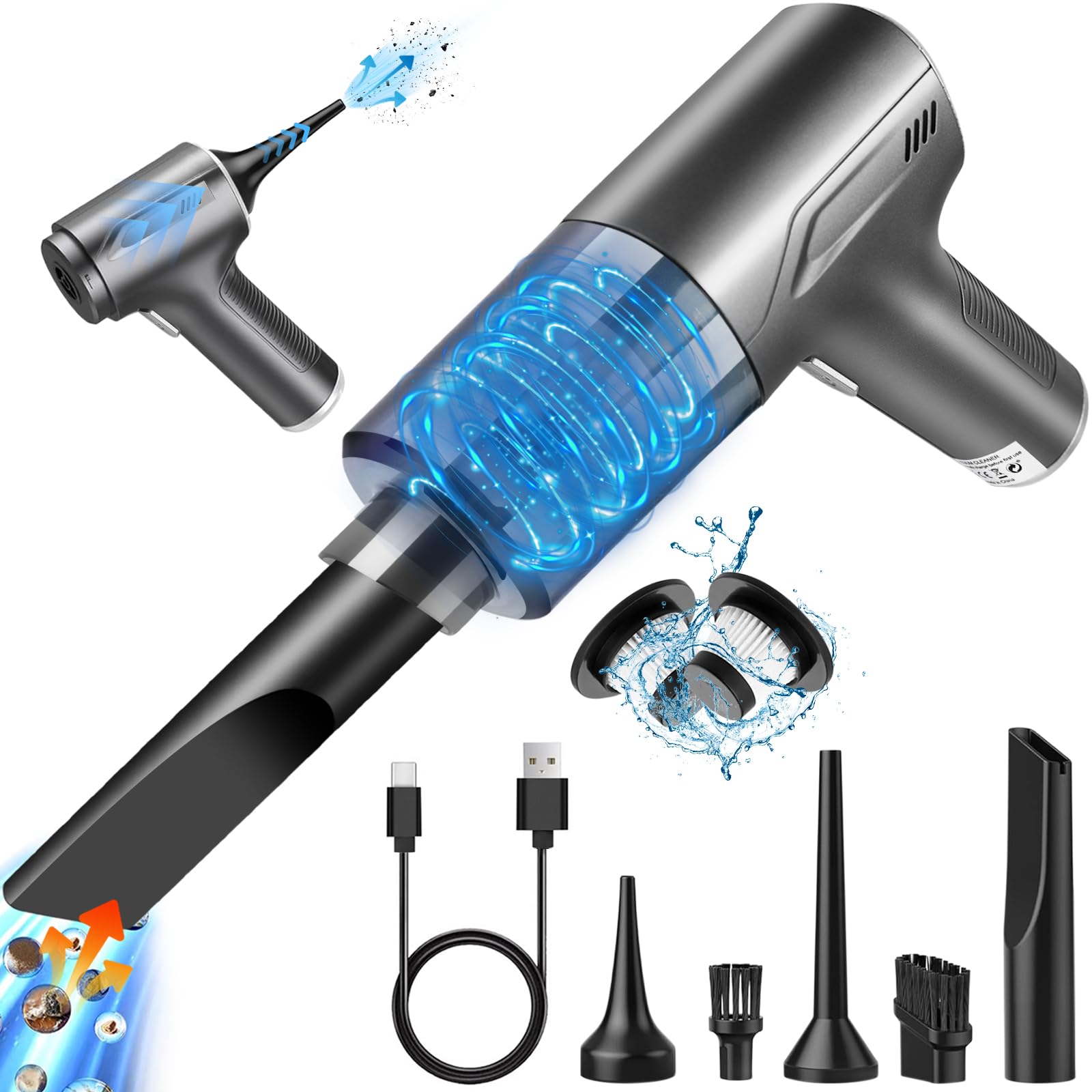 TENGWUDZ Aspirabriciole Senza Fili,3 in 1 Aspirapolvere Portatile per Auto.6000PA Mini Aspirapolvere per Auto, Lightweigt Auto Aspirapolvere Potente Cordless per Auto Cucina Casa Pulizia