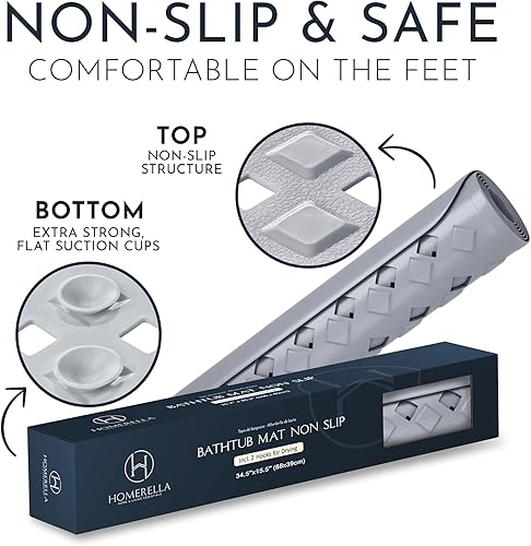 Miniatura 4 de Tapete de ducha y bañera antideslizante de 35 x 16 pulgadas de largo, para ancianos y niños, incluye ganchos para almacenamiento, lavable a máquina,
