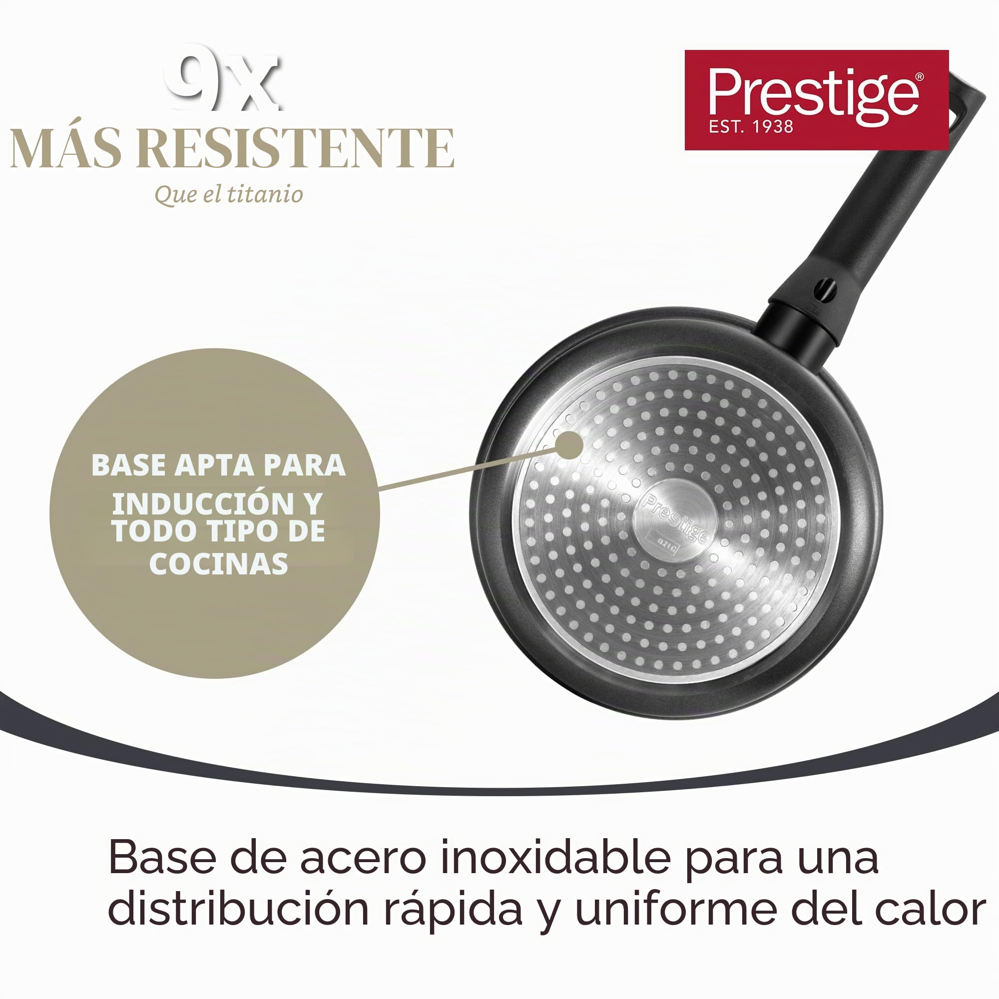 Prestige Sartén escalfadora de huevos 2 en 1 con 4 insertos antiadherentes para escalfar huevos y sartén de inducción de 20 cm con tapa, mango que se mantiene fresco, utensilios de cocina aptos para
