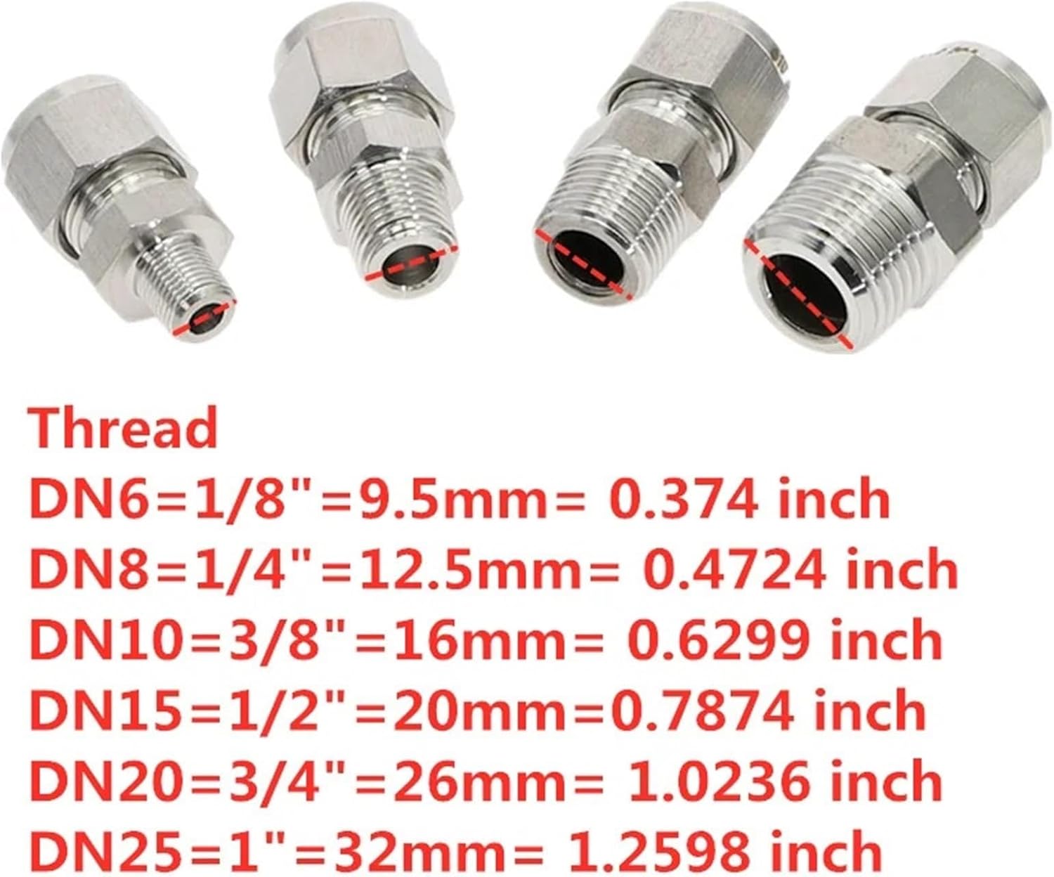 Metric ZG NPT 1/8" 1/4" 3/8" 1/2" Male Thread to 3-12mm OD Tube 304 SS Double Ferrule Tube Fitting Connector Stainless Steel(Tube 16MM,BSPT_M10X1)