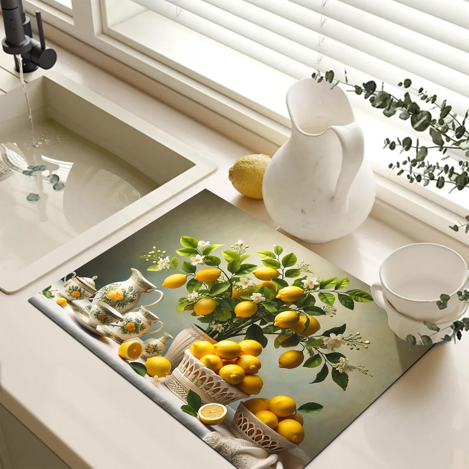 HOMETITUTE Lemon Blossom Stove Covers for Electric 28x20 Inches Diatomite Glass Top Stove Cover Protector Heat Resistant Non Slip Cooktop Covers Pad Decorative Kitchen Mat for Countertops and Sinks