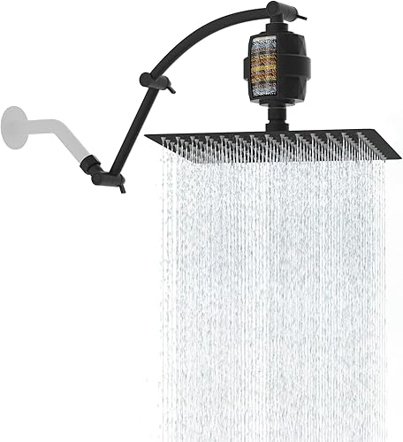 Hibbent Alcachofa de ducha con filtro de lluvia de metal, regadera de lluvia de alta presión de 12 pulgadas con brazo de extensión de ducha de 16