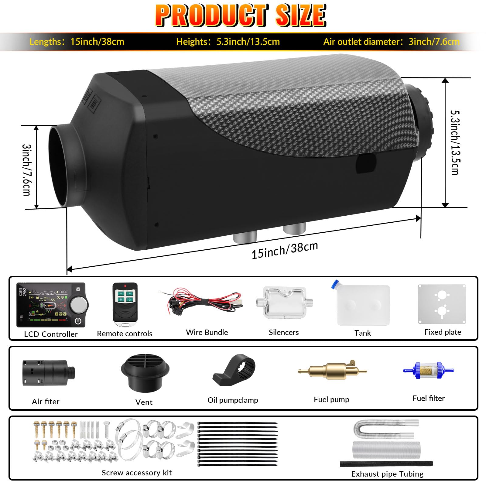VELPAX Calentador Diésel Portátil Todo en Uno 12V 5KW,Bluetooth App Calentador de Aire Diesel 0,16-0,52 L/h LCD de Control Remoto,Adecuado para Autocaravanas,Coches,Camiones,Autobuses