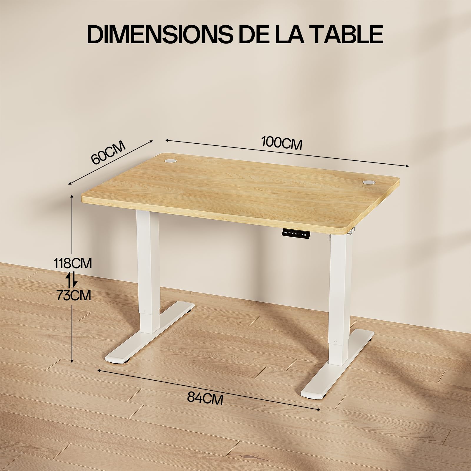 Homall Bureau Assis Debout Électrique 140 x 60 cm Table Réglable en Hauteur avec Chargeur USB, Rappel de sédentarité, 3 Positions Mémorisables, Beige