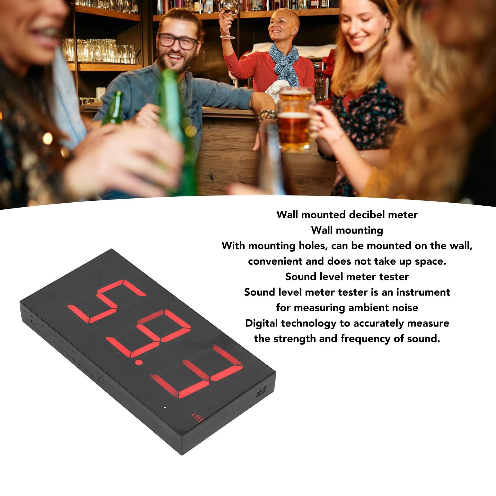 WOOXGEHM Decibel Meter, Wall Mounted Digital Sound Level Meter, High Accuracy, Wide Measuring Range USB Sound Level Meter Tester for Noise Monitoring