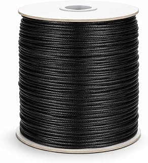 660 Feet Black Waxed Lacing Cord Twine, Heavy Duty Twine String Black Cable Tie Down Wax Lacing Cord with Dispenser Box, 160 Lbs Tensile Strength for Leather Sewing, Leather Thread Wax String