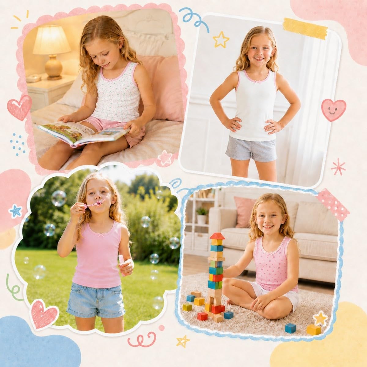 4er-Pack Klassische, solide Camisole-Unterhemden für Kinder für 2–10 Jahre, Kleinkind-Mädchen, Baumwoll-Racerback-Tanktop, Multipack