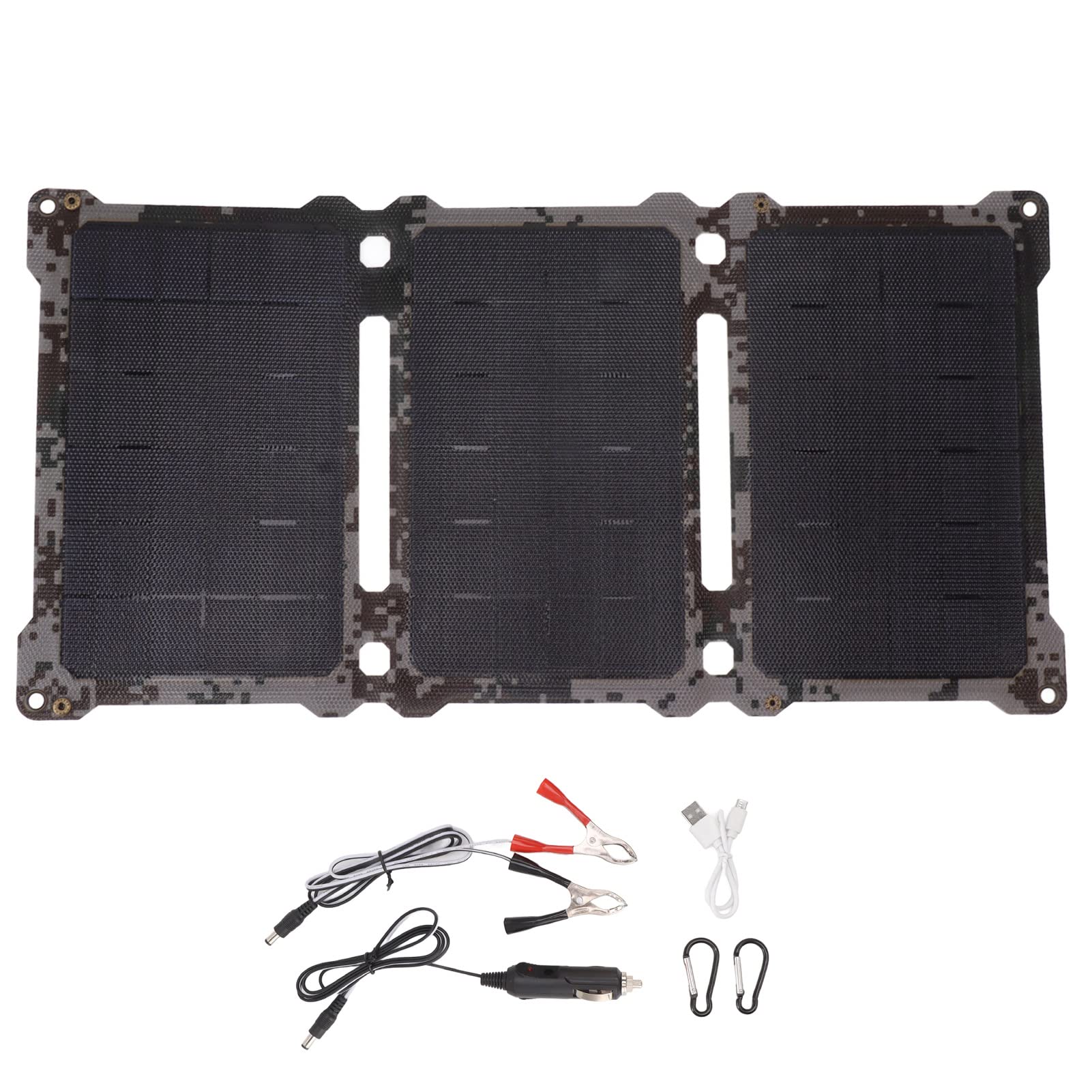 Panneau Solaire Pliable 30 W, Chargeur Solaire Monocristallin Portable, Chargeur avec Ports USB Type C et DC pour Camping en Plein Air, Randonnée et Alpinisme (Camouflage)