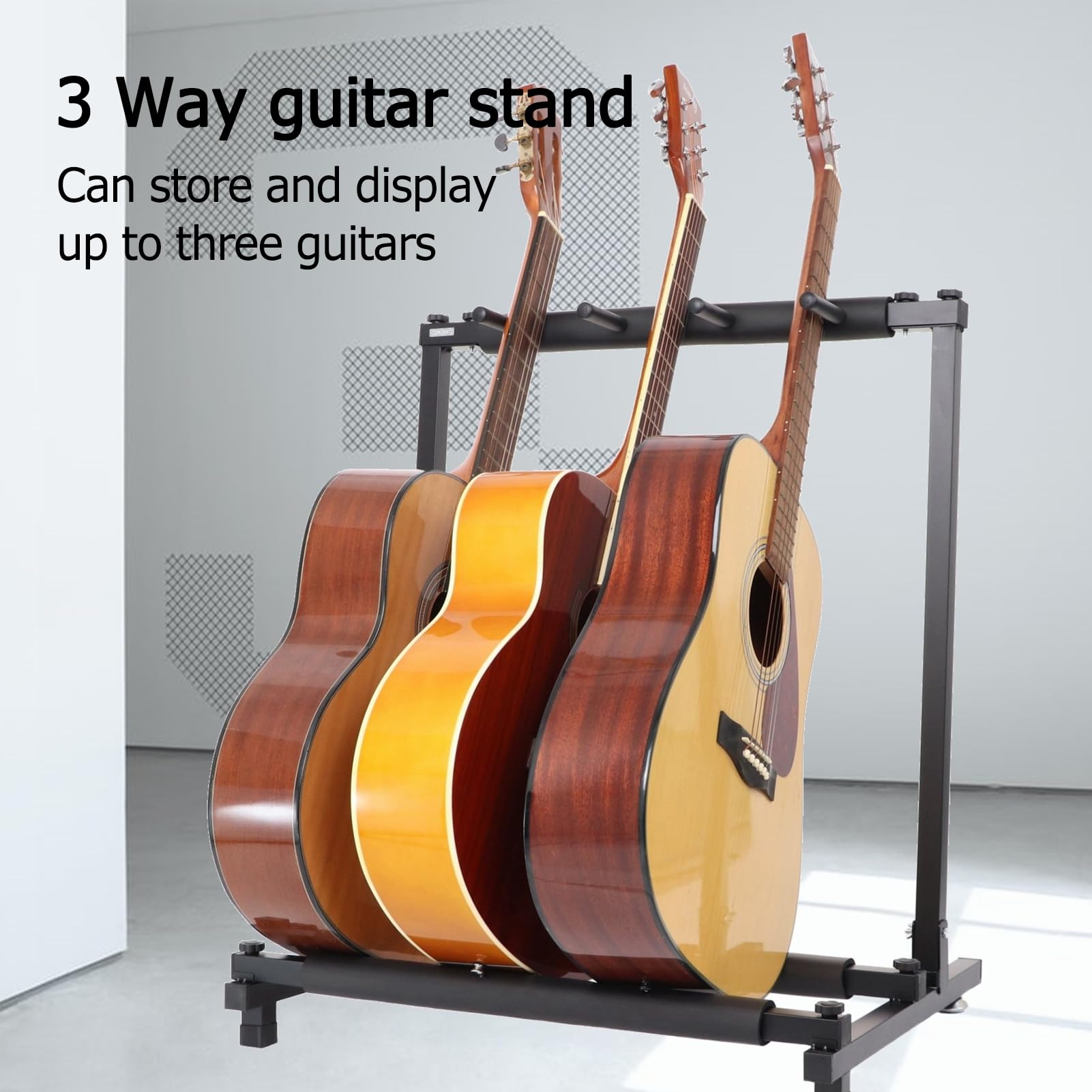 Espositore per chitarra, supporto da pavimento per 3 chitarre, design stabile e durevole, salvaspazio, con supporto in spugna per riporre la chitarra e performance sul palco