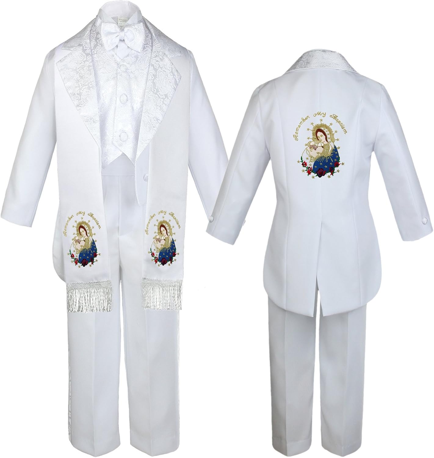 Boy Baby Kid Christening White Paisley Tail Tuxedo Color Maria Pope Stole Sm-7