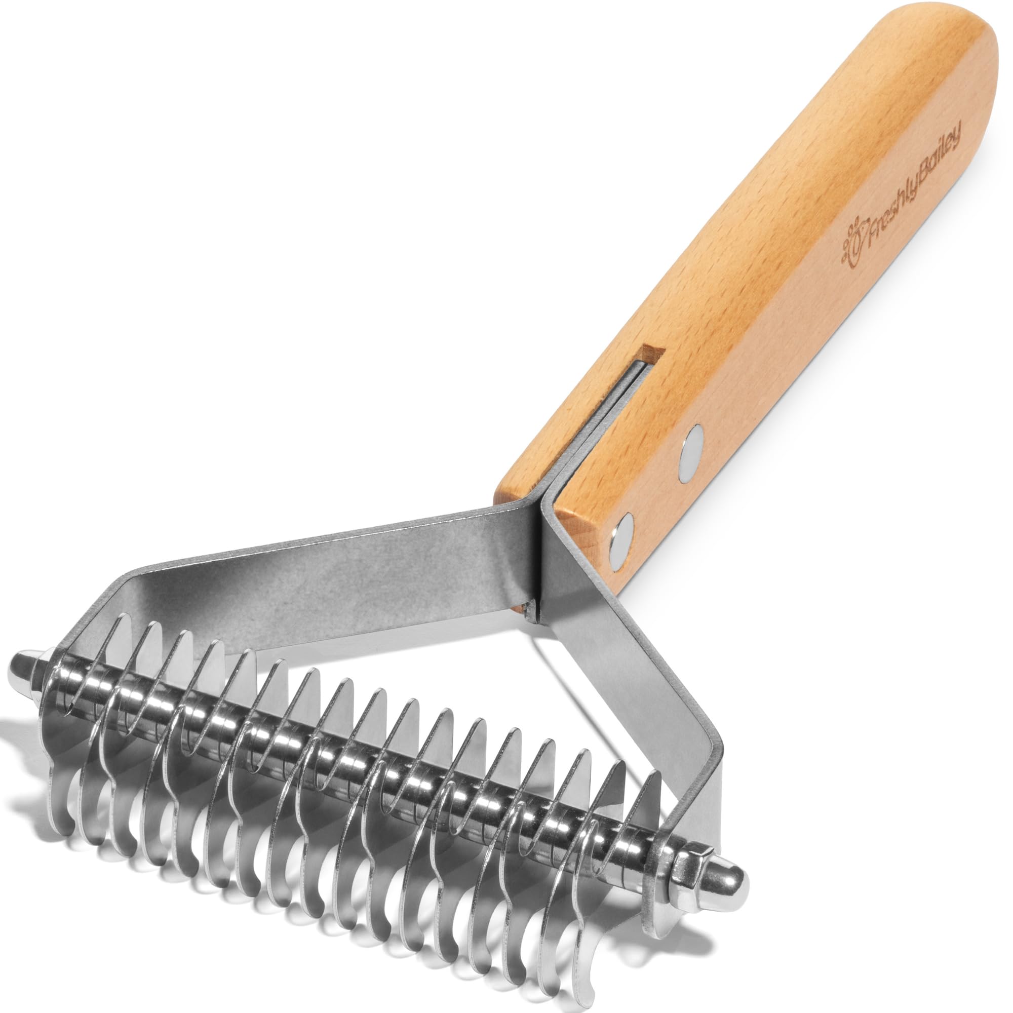 Freshly Bailey Pettine per cani e gatti, strumento di rimozione e rimozione del tappetino, districante sicuro per peli opachi, rastrello per sottopelo a due lati | per cappotti medio-lunghi per allentare i tappetini e rimuovere i peli sciolti del sottopel