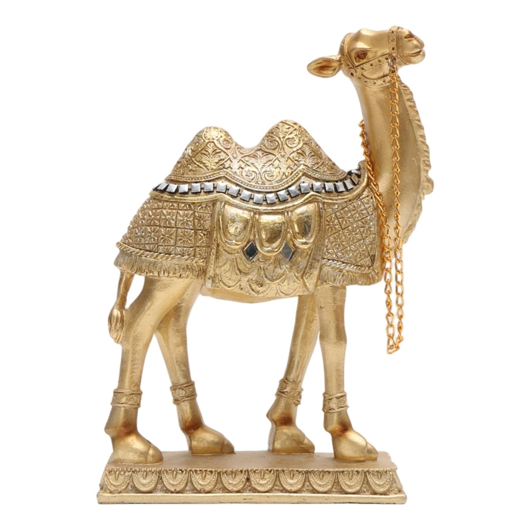 Statuetta da collezione Statua di cammello Figure animali 6x7,5 pollici Piccole statue squisite in resina dorata Decorazione per appartamenti