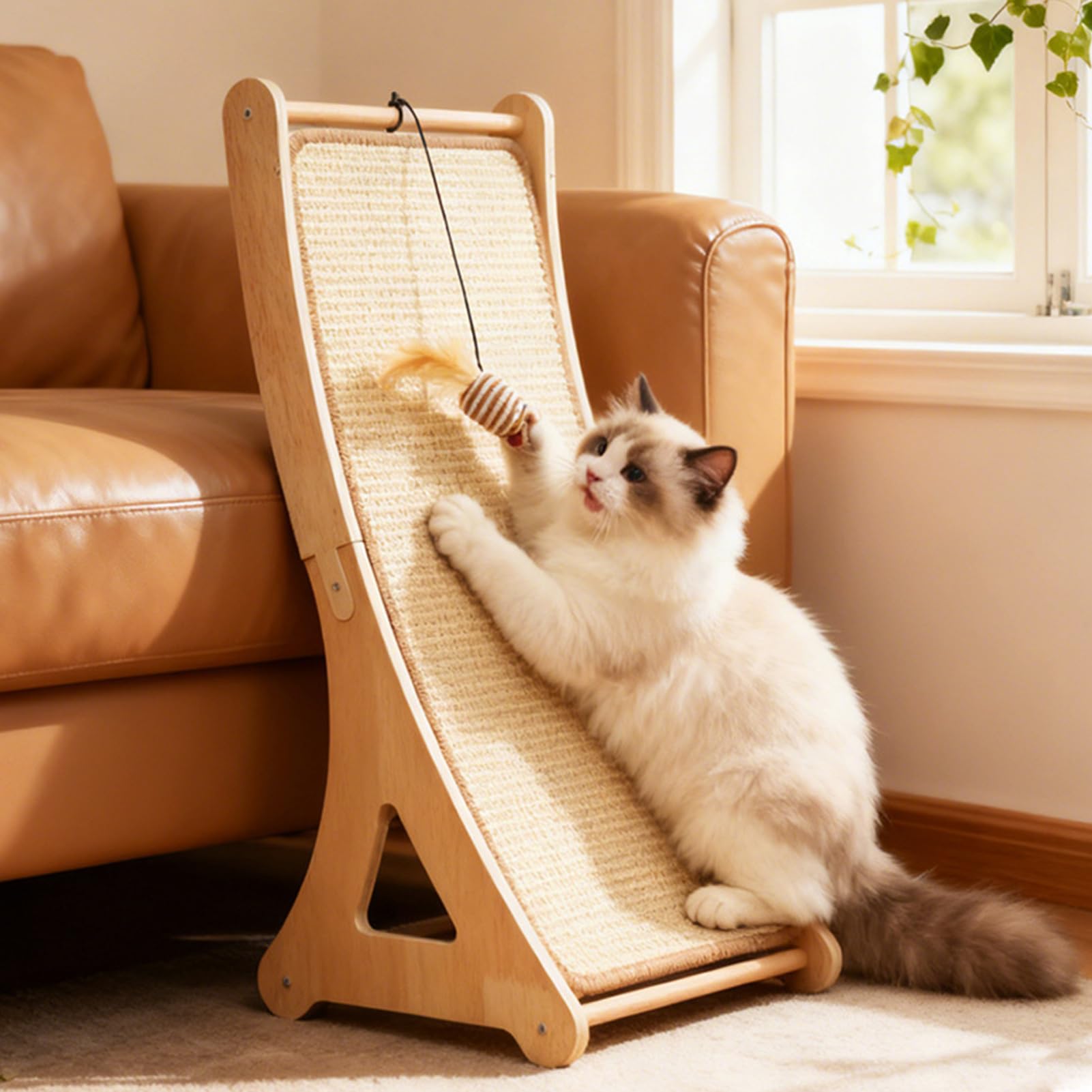 Cat Scratching Pads, Interactive Boredom Relief Toy, Sisal Scratching Ramp with Toy Ball for Indoor Home, Living Room, Pets, Kittens, Rabbits, Puppy