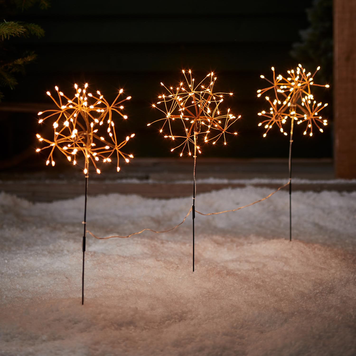 Lights4fun Set of 3 LED Fireworks Starburst Bar Lights Timer Warm White