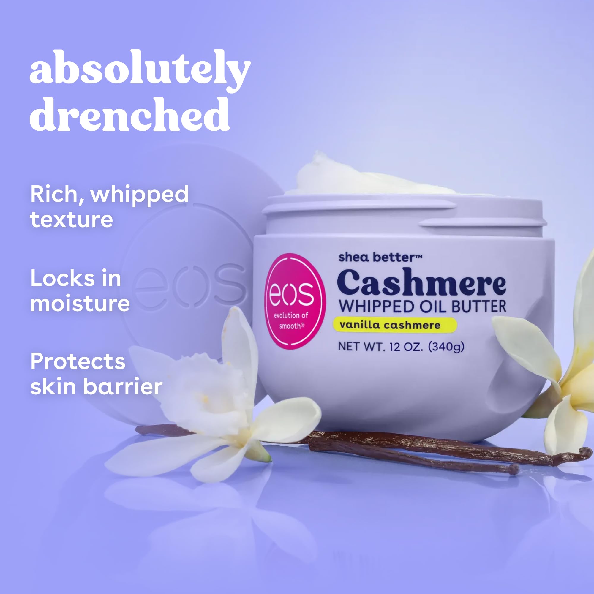 eos Beurre corporel à l'huile de cashmere Whipped Oil - Vanilla Cashmere 72 heures - Beurre corporel riche - Pour peaux sèches - 283 g