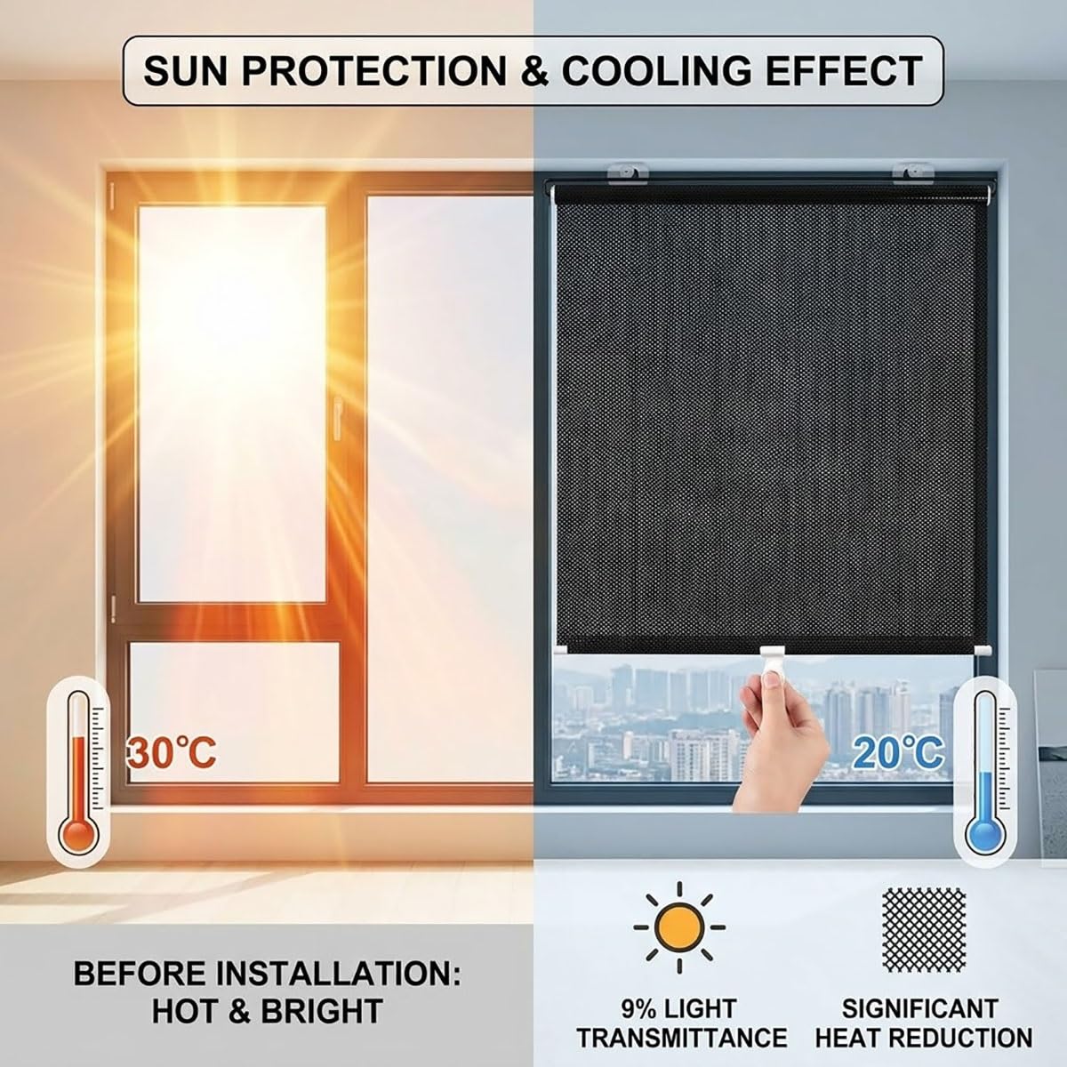 Store Enrouleur à Ventouses, Stores occultants Portables sans perçage, Store Pare-Soleil rétractable, Rideau Occultant Thermiques pour Chambre de bébé, Bureau ou Voyage