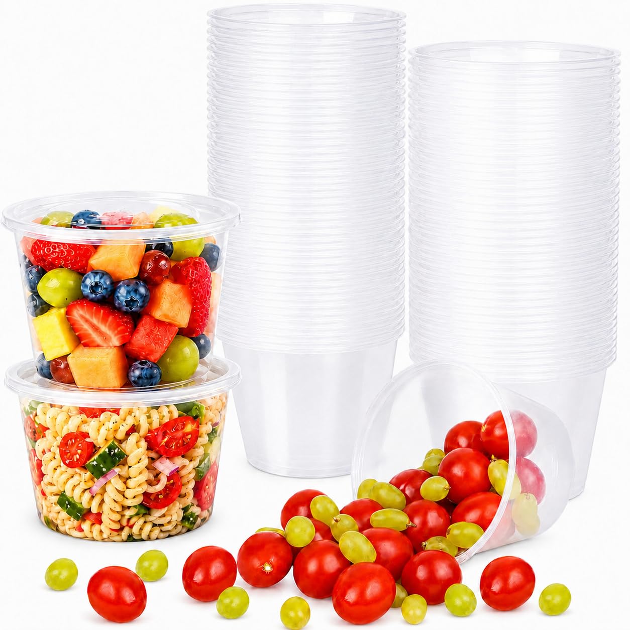 Recipientes de almacenamiento de alimentos, 473 ml, 50 unidades, recipientes de plástico para almacenamiento de alimentos con tapas herméticas a prueba de fugas, sin BPA, recipientes transparentes