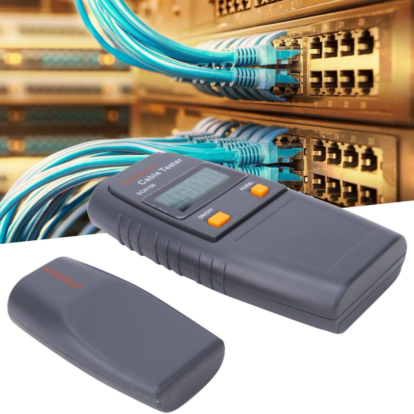 Probador de cable LCD, SC6106 Probador de cable de alambre de red LAN de plástico Prueba de buscador de línea eléctrica con pantalla LCD Apagado automático por retraso