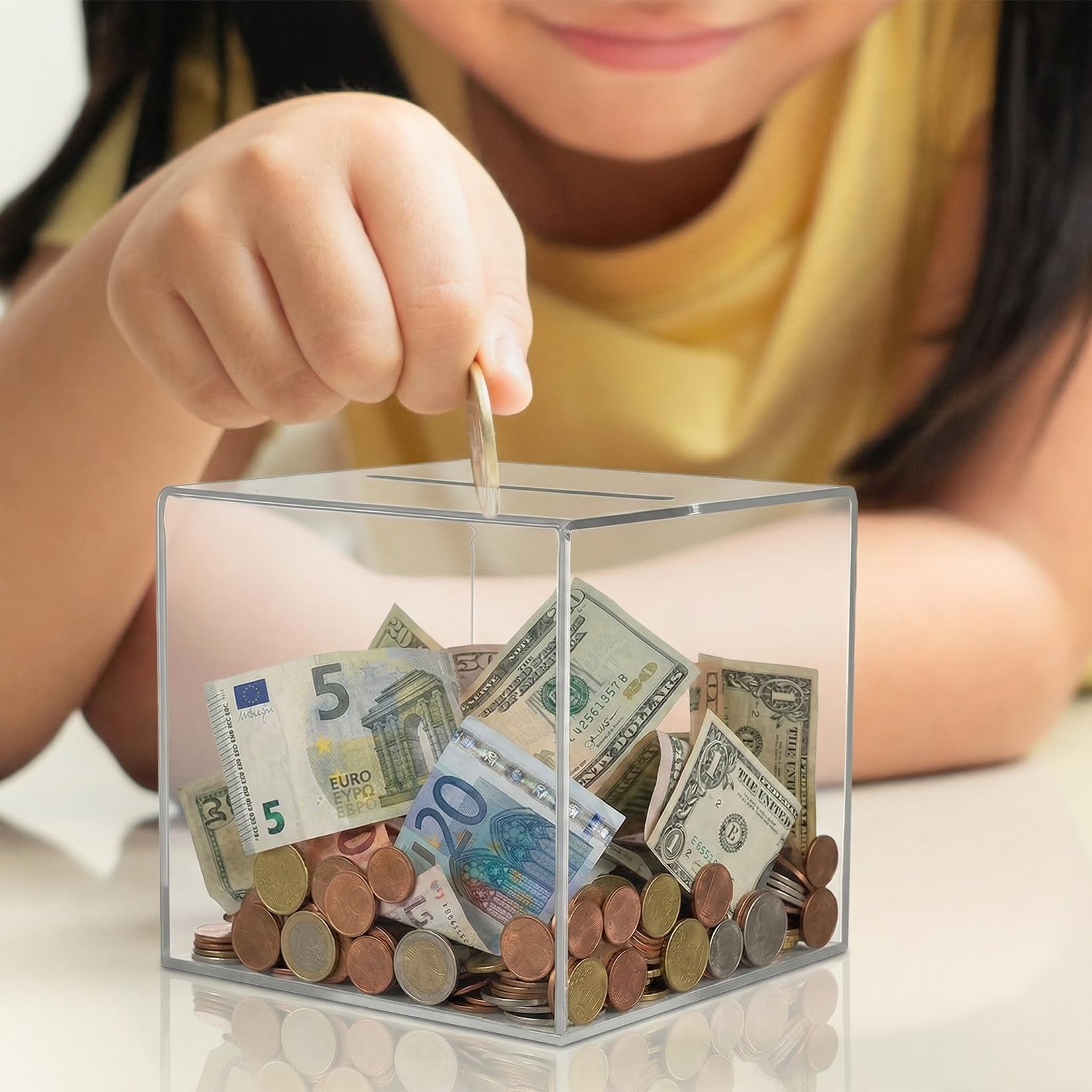 Hucha Ahorro Transparente, Huchas de Dinero no se Debe Abrir, Hucha Transparente, Huchas Caja de Ahorros de acrílico para Billetes, Adultos (12x12x12cm)