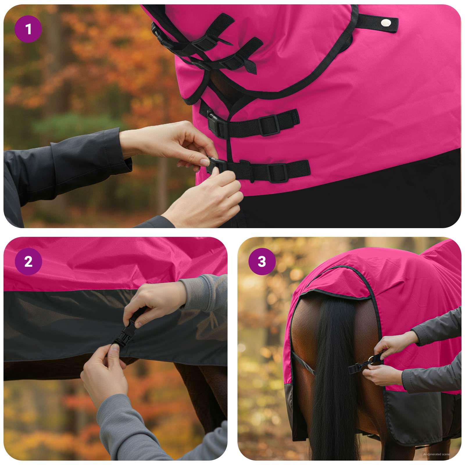 Manta para Caballo Rosa y Negro 165 cm Poliéster Rosa,42013156