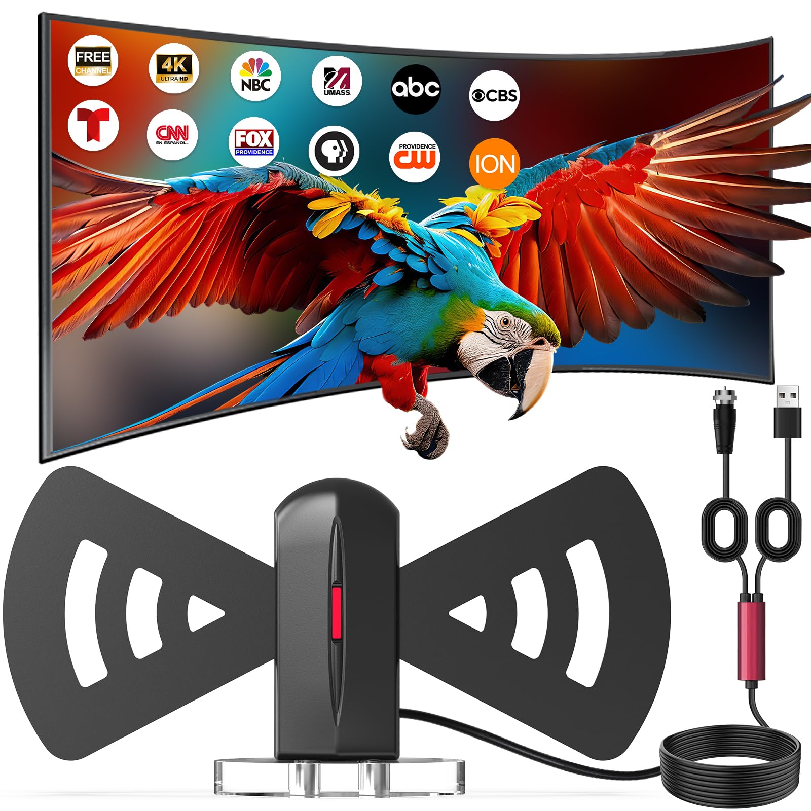 Antena de TV 2026 para Smart TV, antena digital de recepción de 360° de largo alcance con base magnética para canales locales en interiores y exteriores, soporta 4K 1080p, cable de 9.84 pies, fácil