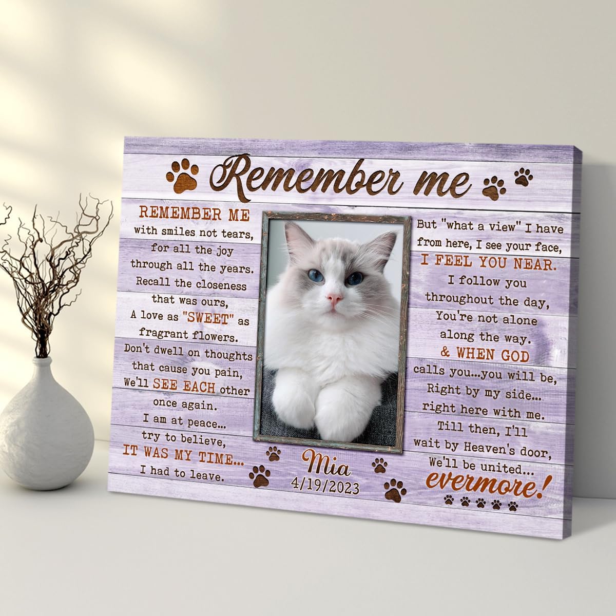 Cat Memorial Gift, Personalized Pet Memorial Picture Frame, Custom Pet Loss Keepsake, Cat Sympathy Gift, Pet Memorial Plaque - Horizontal Canvas - Ready To Hang (Cat Memorial)