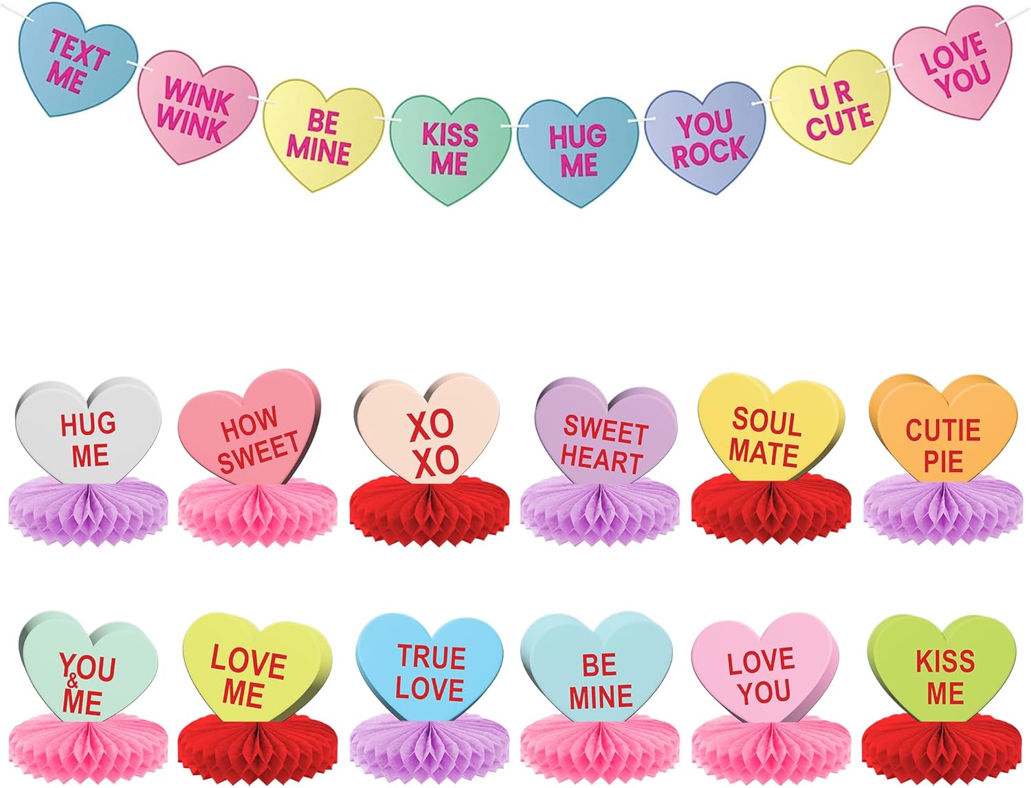 KatchOn, Valentine Conversation Hearts Decorations Banner and Valentines Centerpieces - Pack of 13 | No DIY, Conversation Heart Garland Banner, Valentine Table Decorations for Valentines Decorations