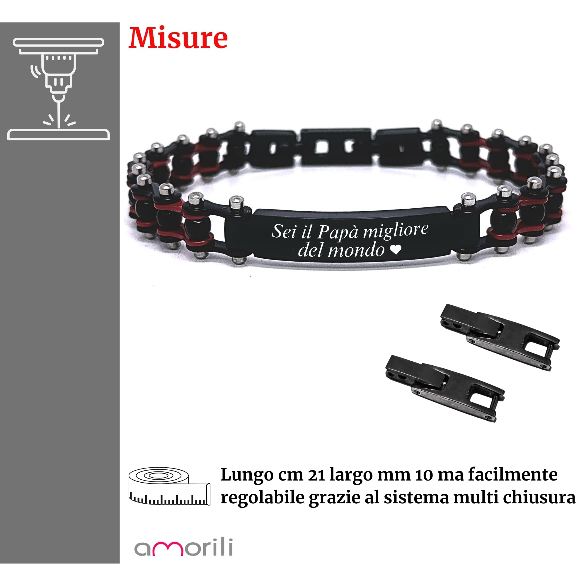 Bracciale Uomo Catena Moto in Acciaio Inox | Gioiello Biker con Colori Squadra di Calcio del Cuore | Regalo Tifosi Sportivi