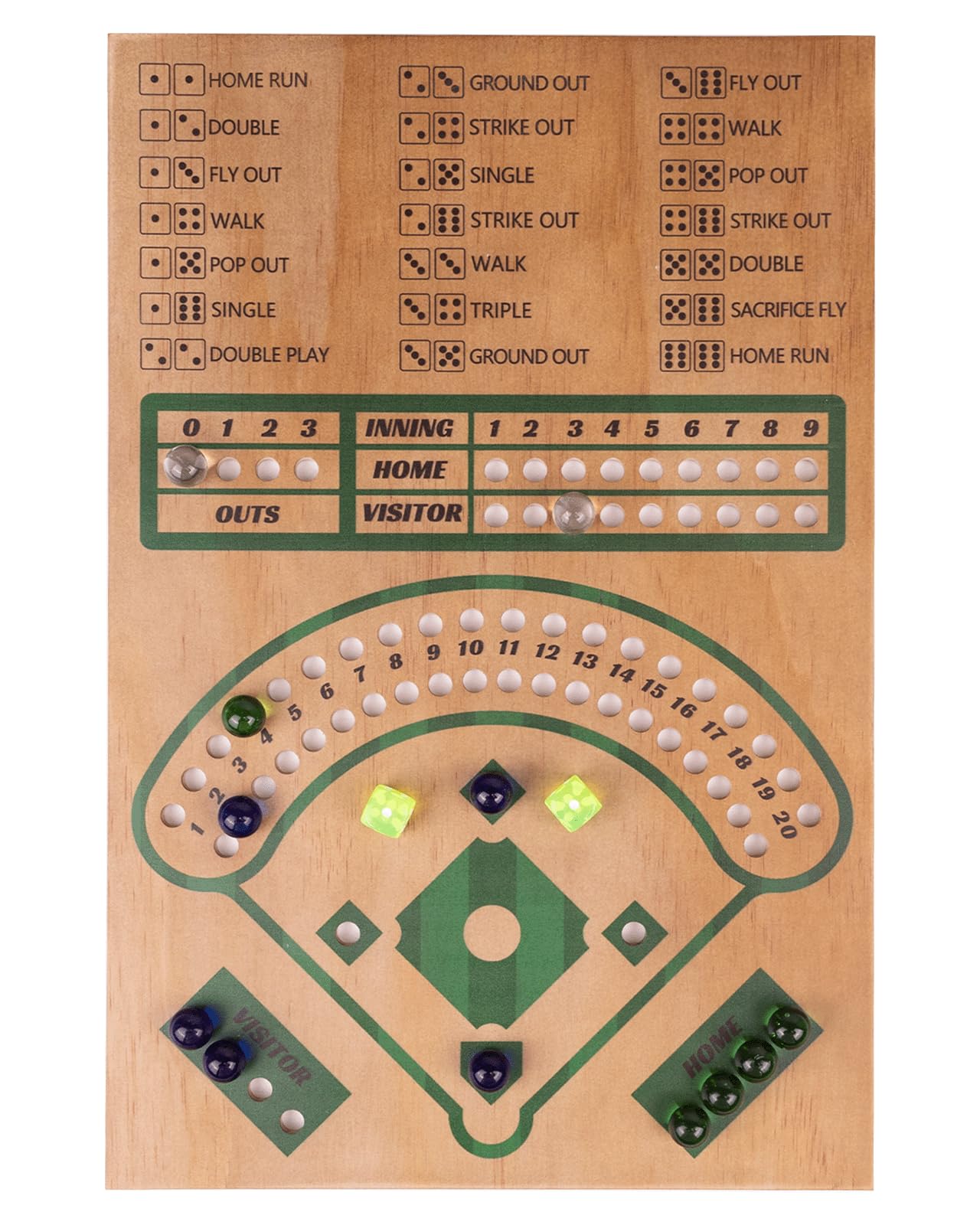WodGod Baseball Board Game,Baseball Dice Board Game,Solid Wood,12 Colourful Beads and Dice,Manual Included,Portable,Perfect for Home Party,Family