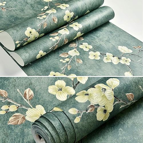 Miniatura 7 de DAWEI Papel tapiz retro de campo americano no tejido con flores tridimensionales 3D para dormitorio, sala de estar, TV, fondo de pantalla de 1.73