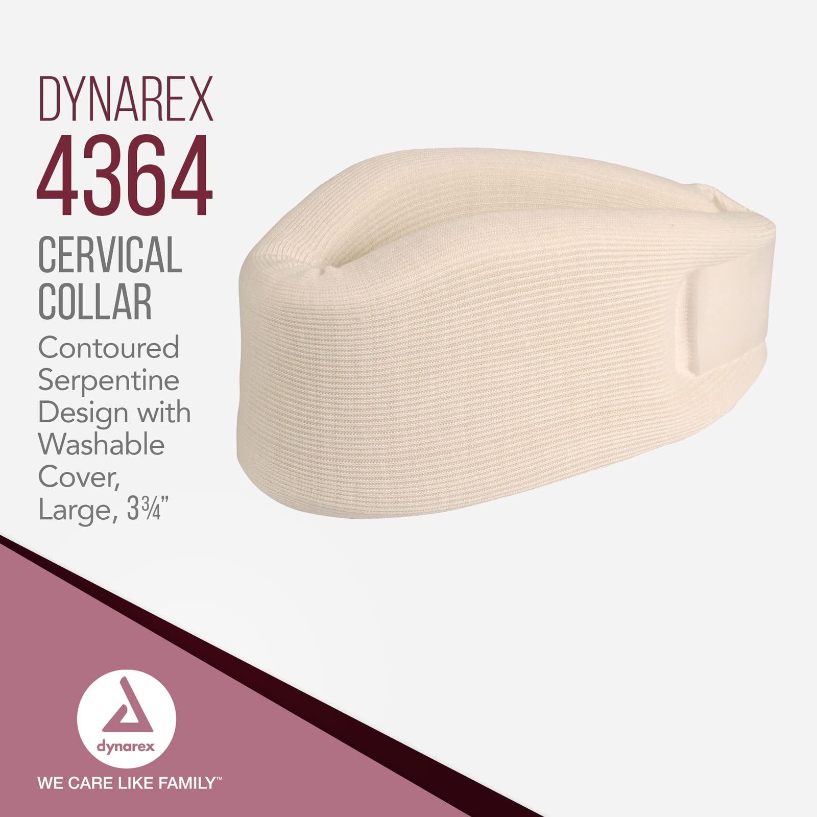 Dynarex Cervical Collars - Large, Contoured Serpentine Design with Washable Cover, Soft Cervical Collar for Comfortable Recovery, 3.75” x 19”, White, 1 Case of 10 Collars