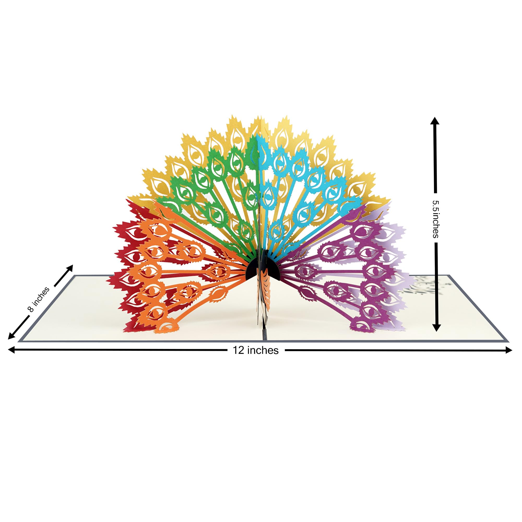 iGifts And Cards Majestic Peacock Paradise - Tarjeta desplegable 3D de 6 x 8 pulgadas, elegante felicitación con tarjeta de notas y sobre, pantalla de plumas coloridas, tarjeta única de cumpleaños,