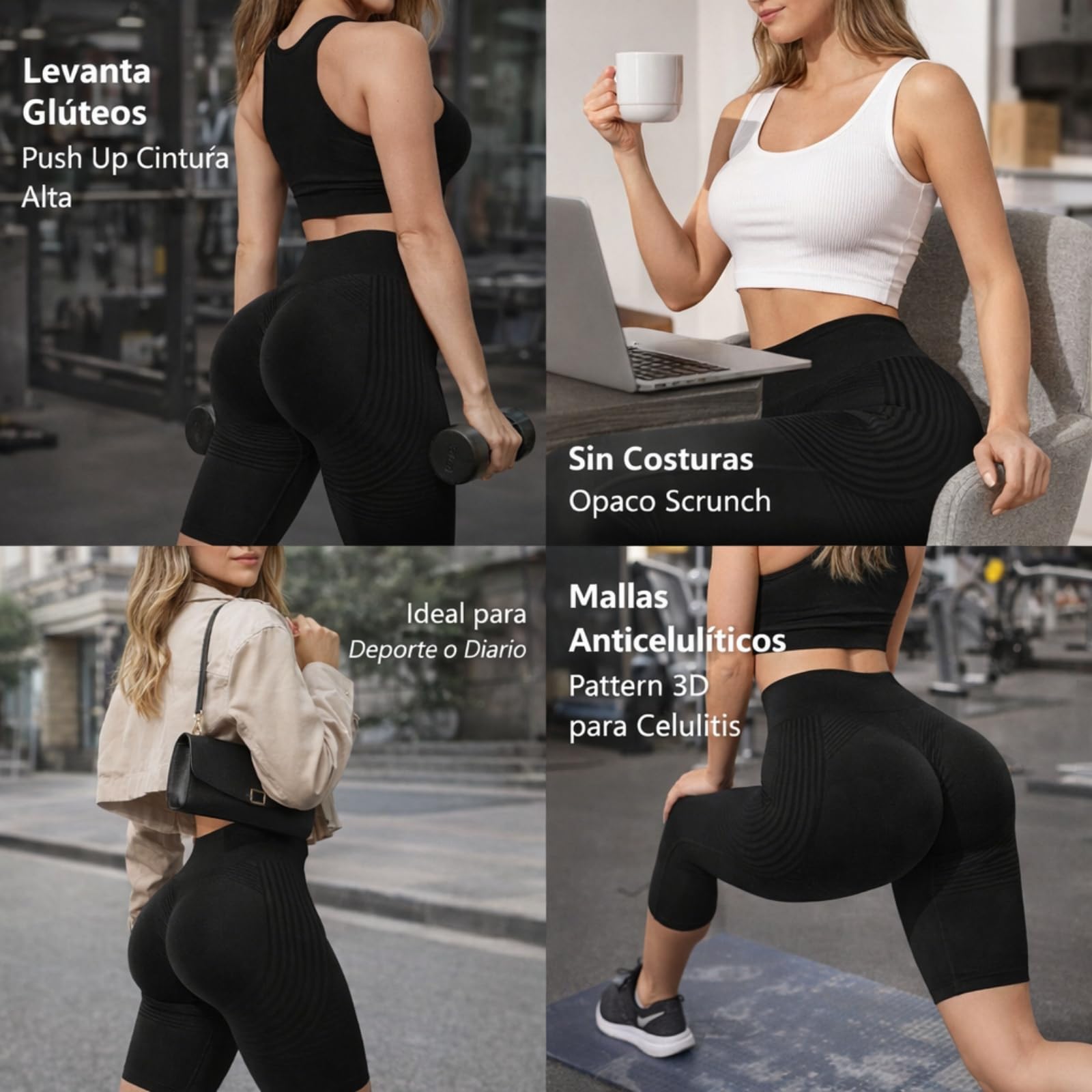 Genérico Leggings Deportivos Mujer Push Up Cintura Alta Mallas Anticeluliticos Sin Costuras Opaco Scrunch Butt Pantalones Gym Yoga Fitness Jogging Entrenamiento Leggins 3D Anticelulitis Mujer 2PC